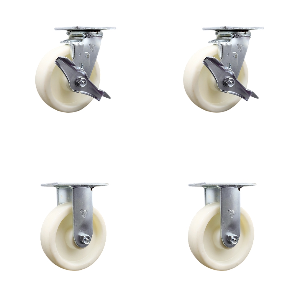 SCC-SS30S620-NYR-TLB-2-R-2 Stainless Steel Nylon Swivel Top Plate Casters, Heavy Duty with 6 in. Wheels - 5000 lbs Total Capacity - Set of 4