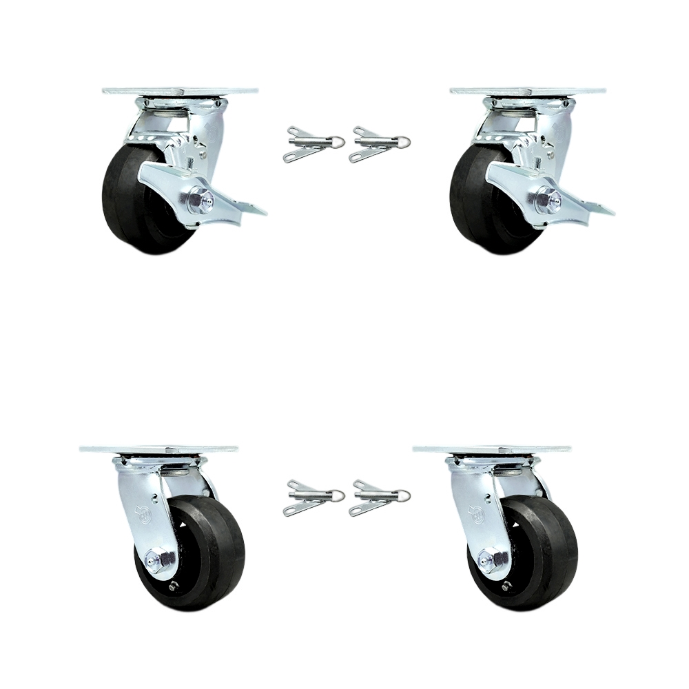 SCC-30CS420-RSR-TLB-BSL-2-BSL-2 Rubber on Metal Swivel Top Plate Casters, Heavy Duty with 4 in. Wheels - Set of 4