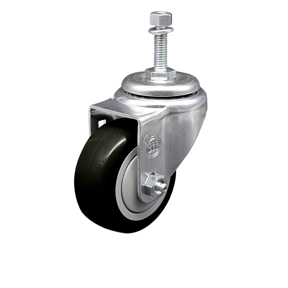 SCC-TS20S3514-PPUB-BLK-M1015 Polyurethane Swivel Threaded Stem Caster with 3.5 x 1.25 in. Black Wheel & 10 mm Stem
