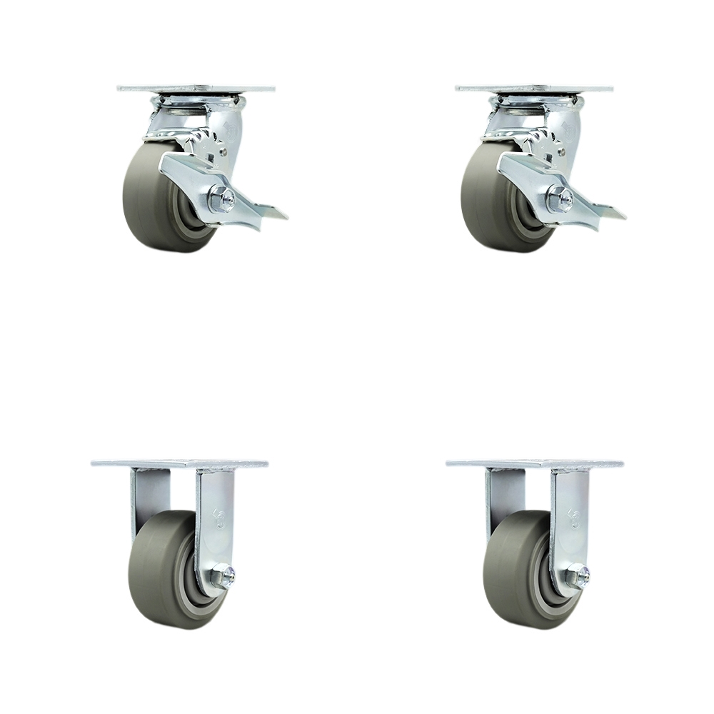 TOOL-SCC-30CS420-TPRBF-TLB-2-R-2 Tool Box Caster Wheel Set - 4 in. Non-Marking, Zero Maintenance Thermoplastic Rubber Flat Tread Wheels