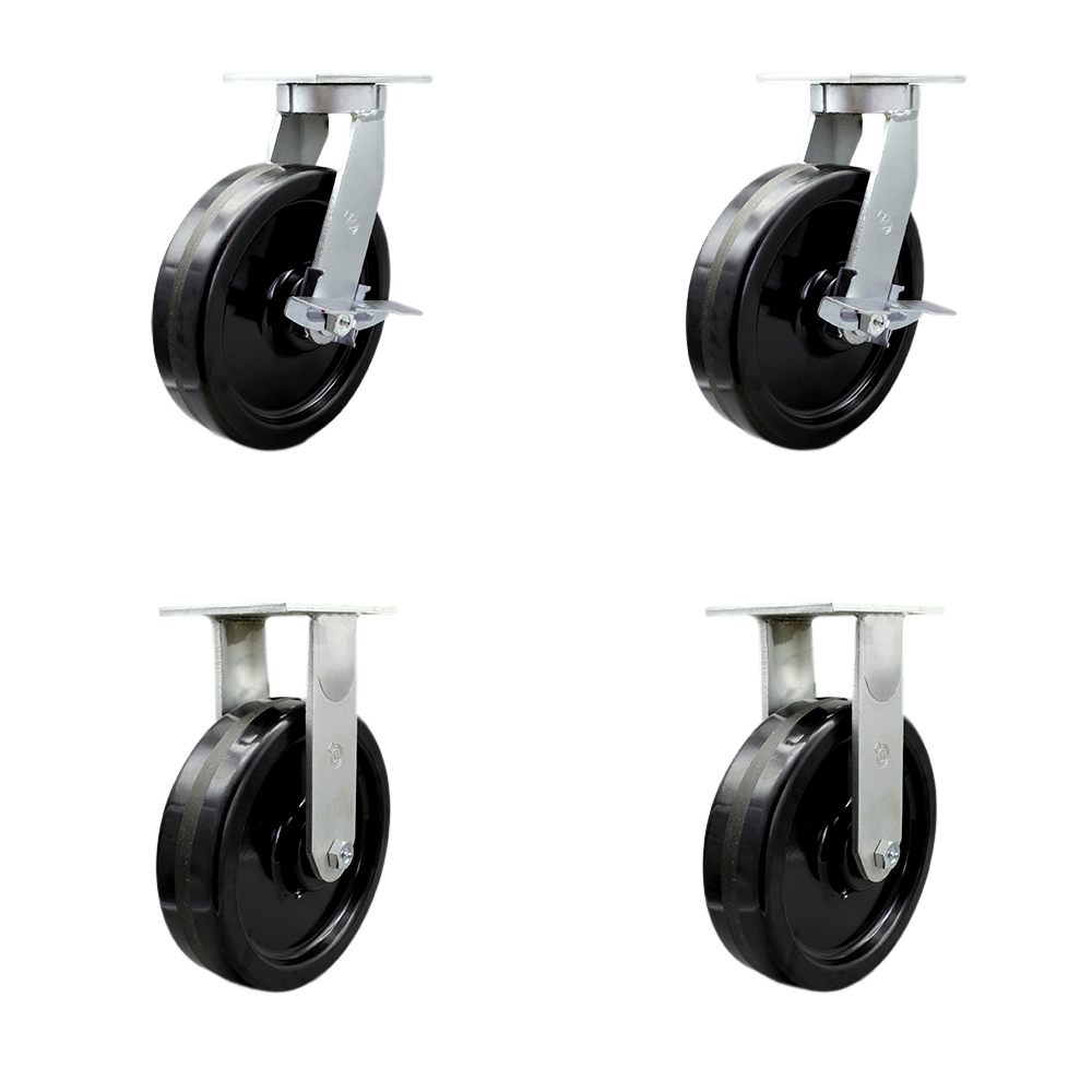 Extra Heavy Duty 10 x 3 in. Phenolic Swivel Caster Set for Cranes, Gantries, Hoists & Winches - Set of 4 - 2900 lbs per Caster