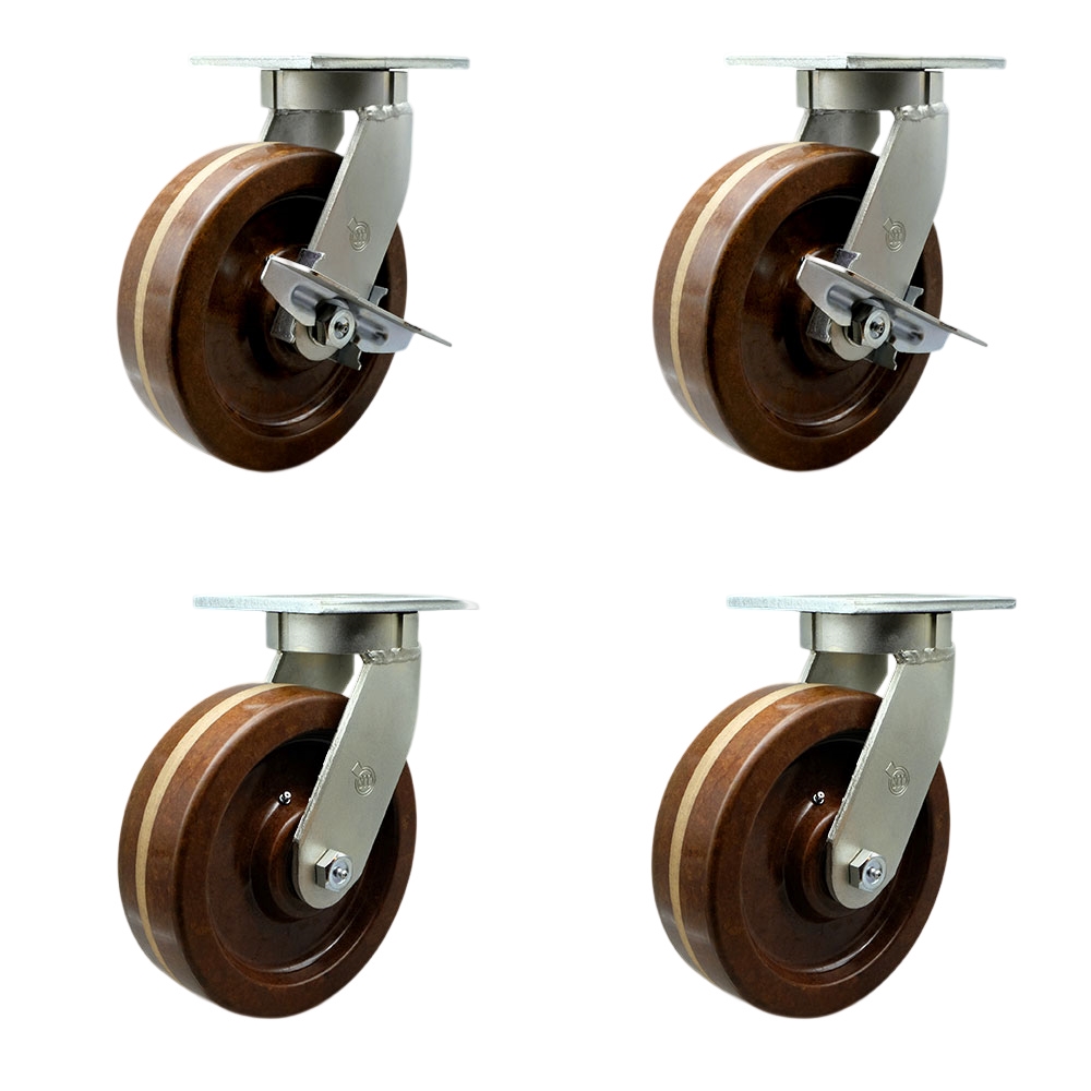Extra Heavy Duty 12 x 3 in. High Temperature Swivel Caster Set for Cranes, Gantries, Hoists & Winches - Set of 4 - 3500 lbs per Caster