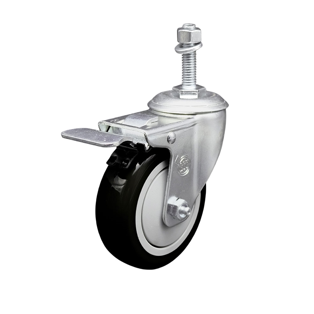SCC-TSTTL20S414-PPUB-BLK-M1015 Polyurethane Swivel Threaded Stem Caster with 4 x 1.25 in. Black Wheel & 10 mm Stem & Total Locking Brake