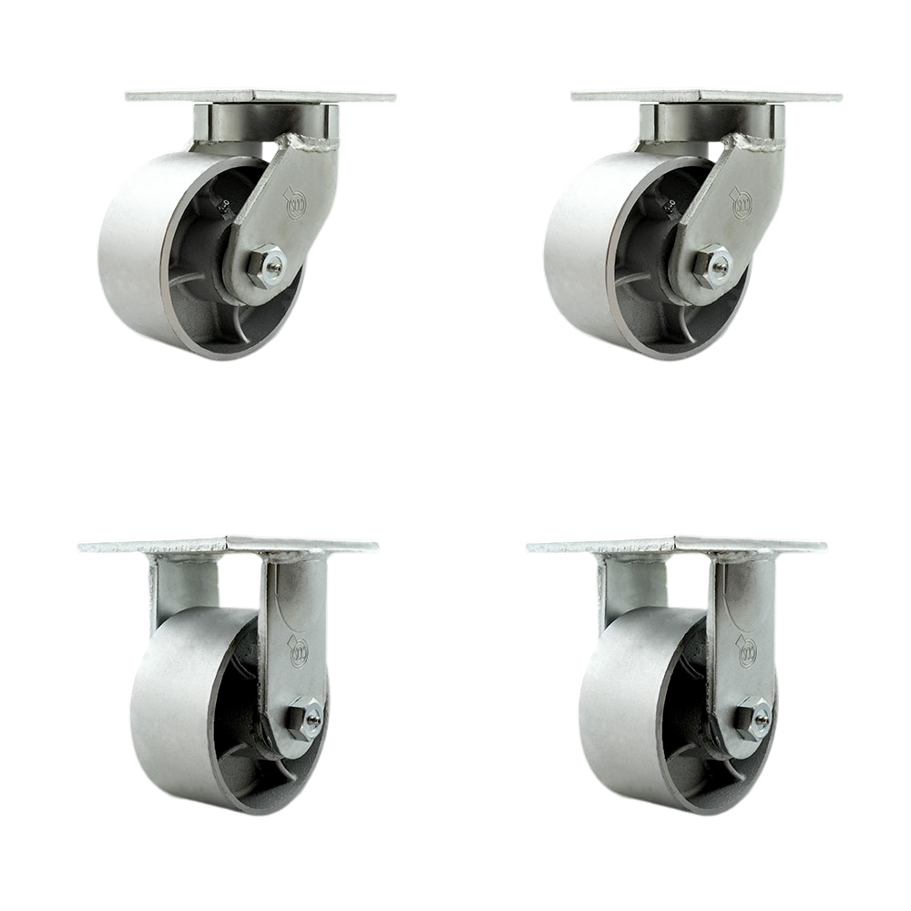 Extra Heavy Duty 6 x 3 in. Semi Steel Cast Iron Swivel Caster Set for Cranes, Gantries, Hoists & Winches - Set of 4 - 2500 lbs per Caster