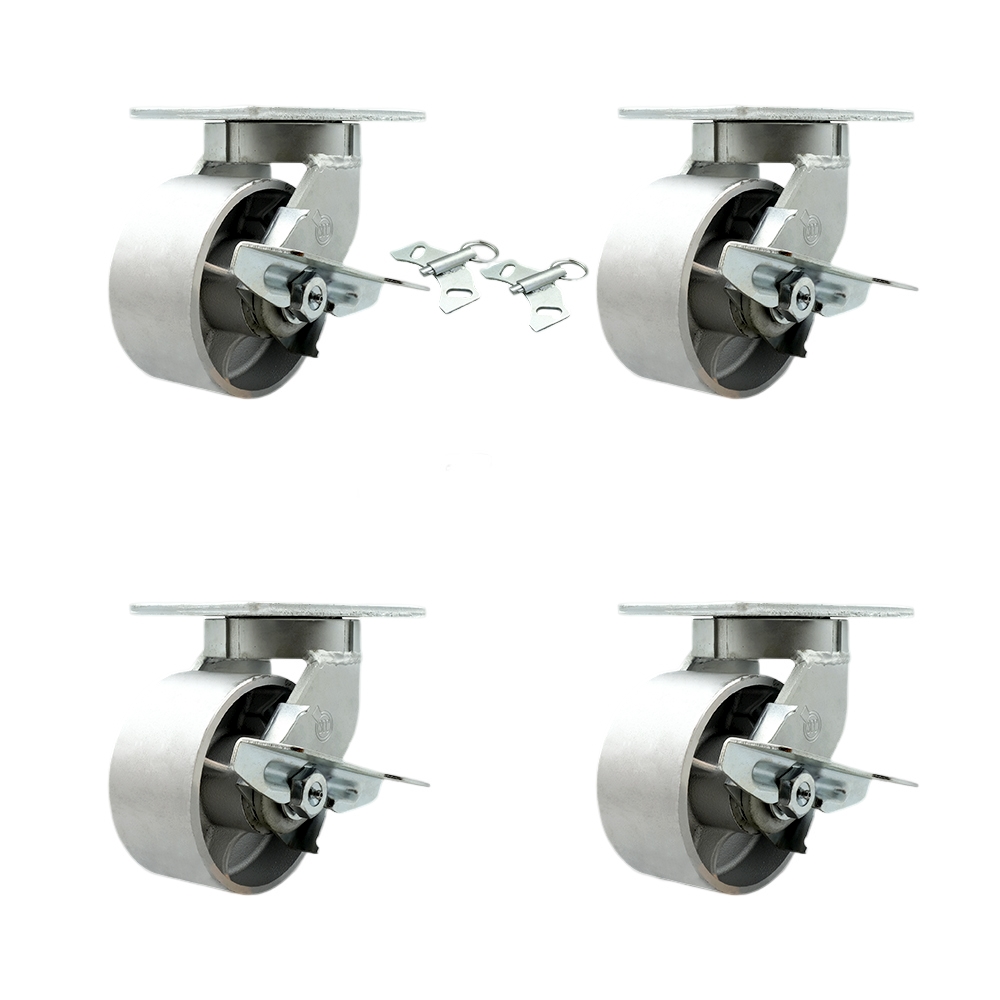 Extra Heavy Duty 6 x 3 in. Semi Steel Cast Iron Swivel Caster Set for Cranes, Gantries, Hoists & Winches - Set of 4 - 2500 lbs per Caster