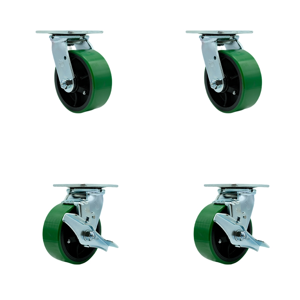 TOOL-SCC-30CS520-PUB-GB-2-TLB-2 Tool Box Caster Wheel Set - 5 in. Non-Marking, Maintenance Free Green Polyurethane on Cast Iron Wheels