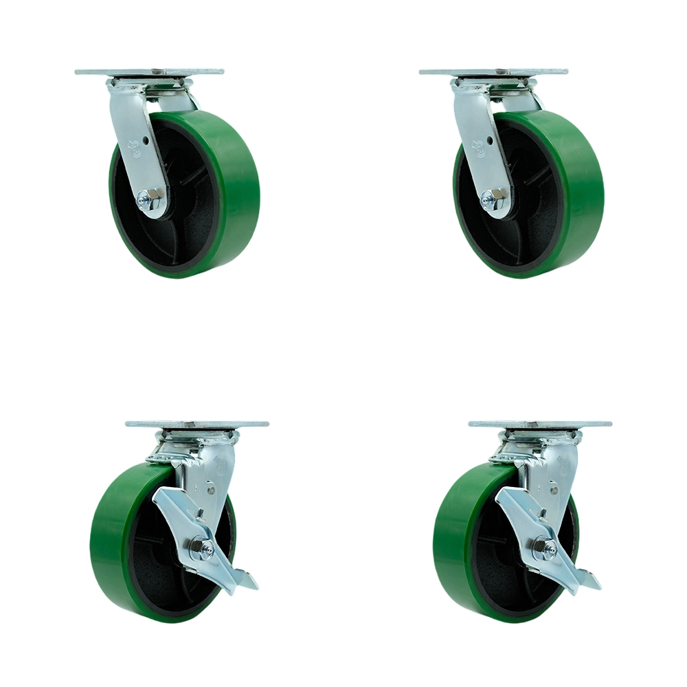 TOOL-SCC-30CS620-PUB-GB-2-TLB-2 Tool Box Caster Wheel Set - 6 in. Non-Marking, Maintenance Free Green Polyurethane on Cast Iron Wheels