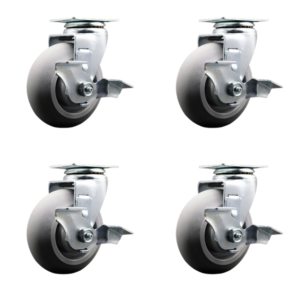 TOOL-SCC-20S520-TPRBD-TLB-4 Tool Box Caster Wheel Set - 5 in. Non-Marking, Zero Maintenance Thermoplastic Rubber Donut Tread Wheels