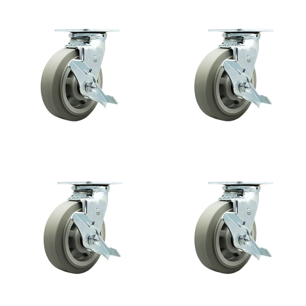 TOOL-SCC-30CS620-TPRRF-TLB-4 Tool Box Caster Wheel Set - 6 in. Non-Marking, Easy Rolling Thermoplastic Rubber Flat Tread Wheels
