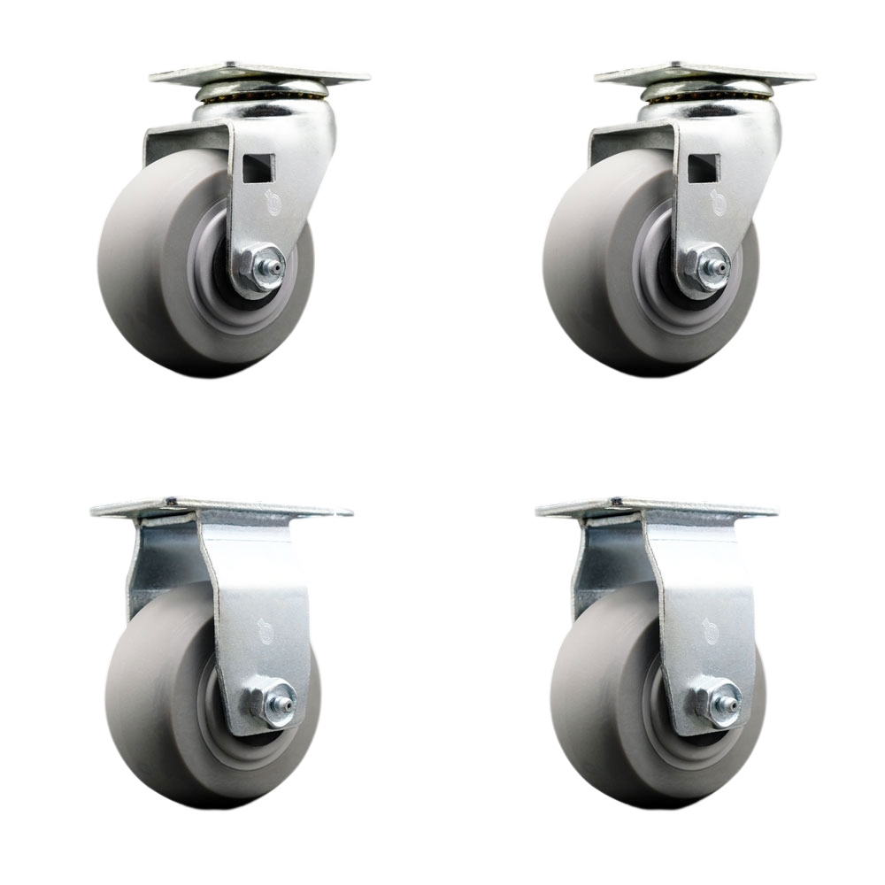 Swivel & Rigid Top Plate Caster Set, Gray 4 x 2 in. Thermoplastic Rubber Donut Tread Wheel Roller Bearing - 1800 lbs Total Capacity