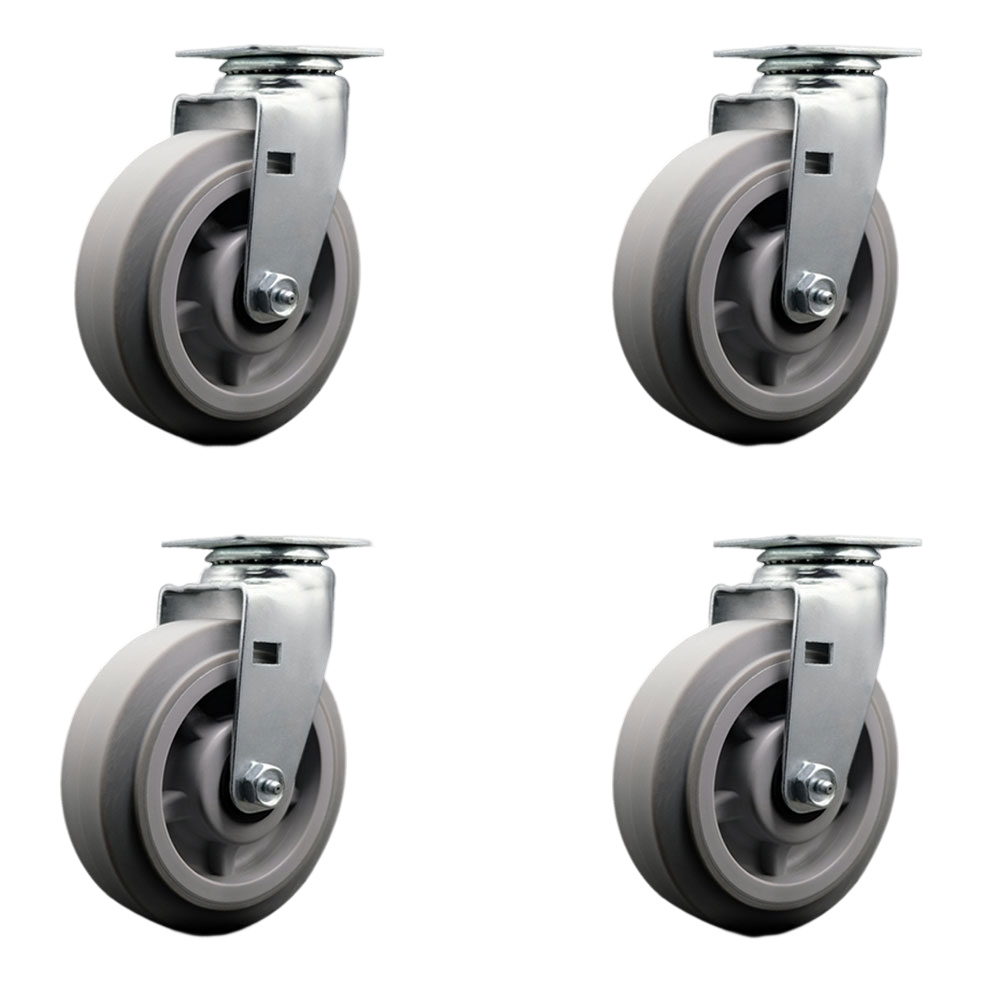 SCC-20S620-TPRRF-4 Swivel Top Plate Caster Set, Gray 6 x 2 in. Thermoplastic Rubber Flat Tread Wheel Roller Bearing - 1800 lbs Total Capacity