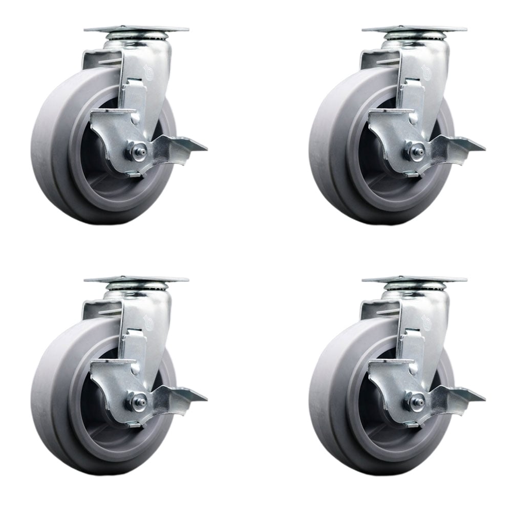 SCC-20S620-TPRRF-TLB-4 Swivel Top Plate Caster Set, Gray 6 x 2 in. Thermoplastic Rubber Flat Tread Wheel Roller Bearing - 1800 lbs Total Capacity