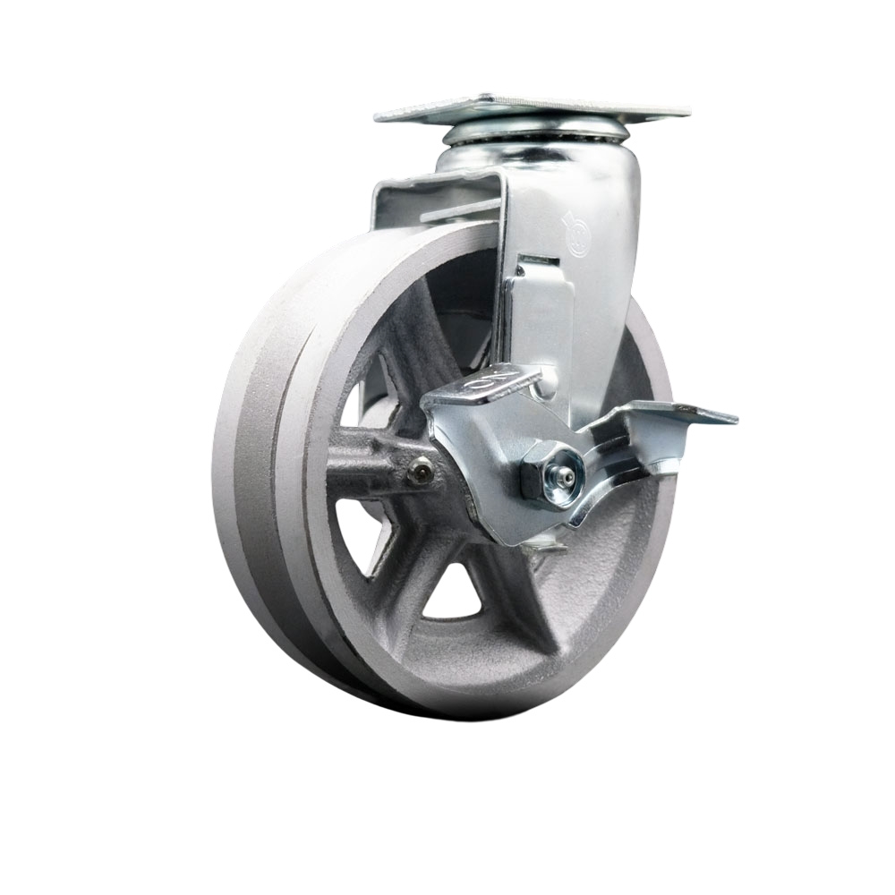 SCC-20S620-VGR-TLB Swivel Top Plate Caster Silver 6 x 2 in. V-Groove Semi Steel Cast Iron Wheel Roller Bearing - 450 lbs Capacity