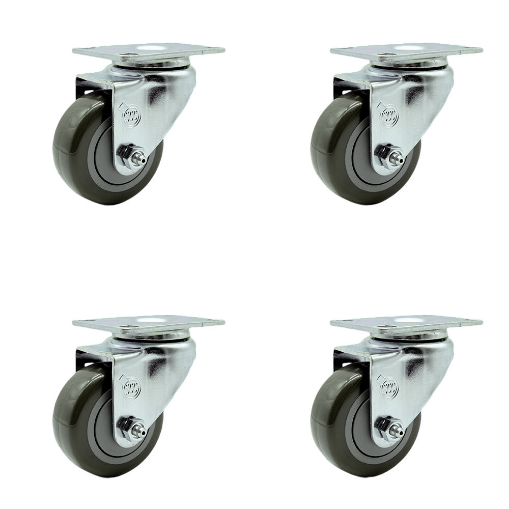 SAW-SCC-20S314-PPUB-4 Replacement Set for Saw Stop Casters-Swivel Top Plate Casters with 3 in. Gray Polyurethane Wheel - 1200 lbs Total Capacity
