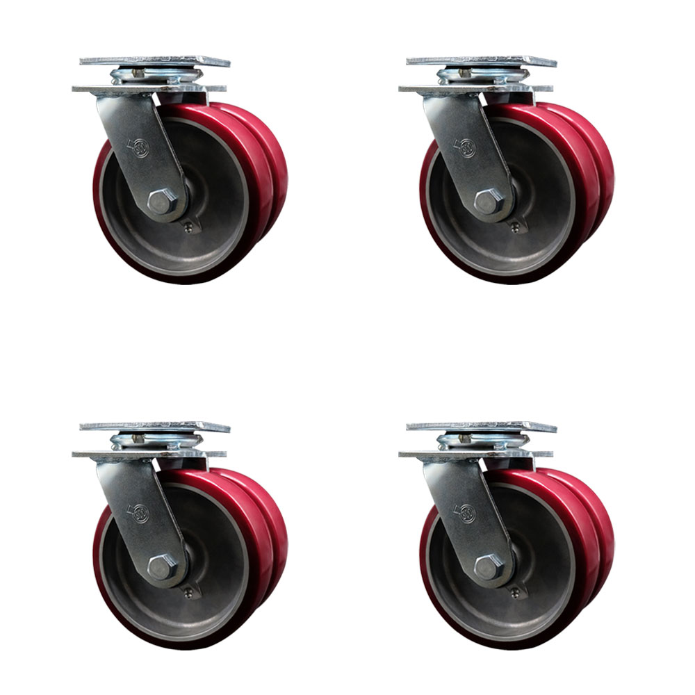 SCC-DW30CS620-PAR-4 Heavy Duty Swivel Caster with Dual 6 in. Polyurethane on Aluminum Wheels - 5000 lbs Total Capacity - Set of 4
