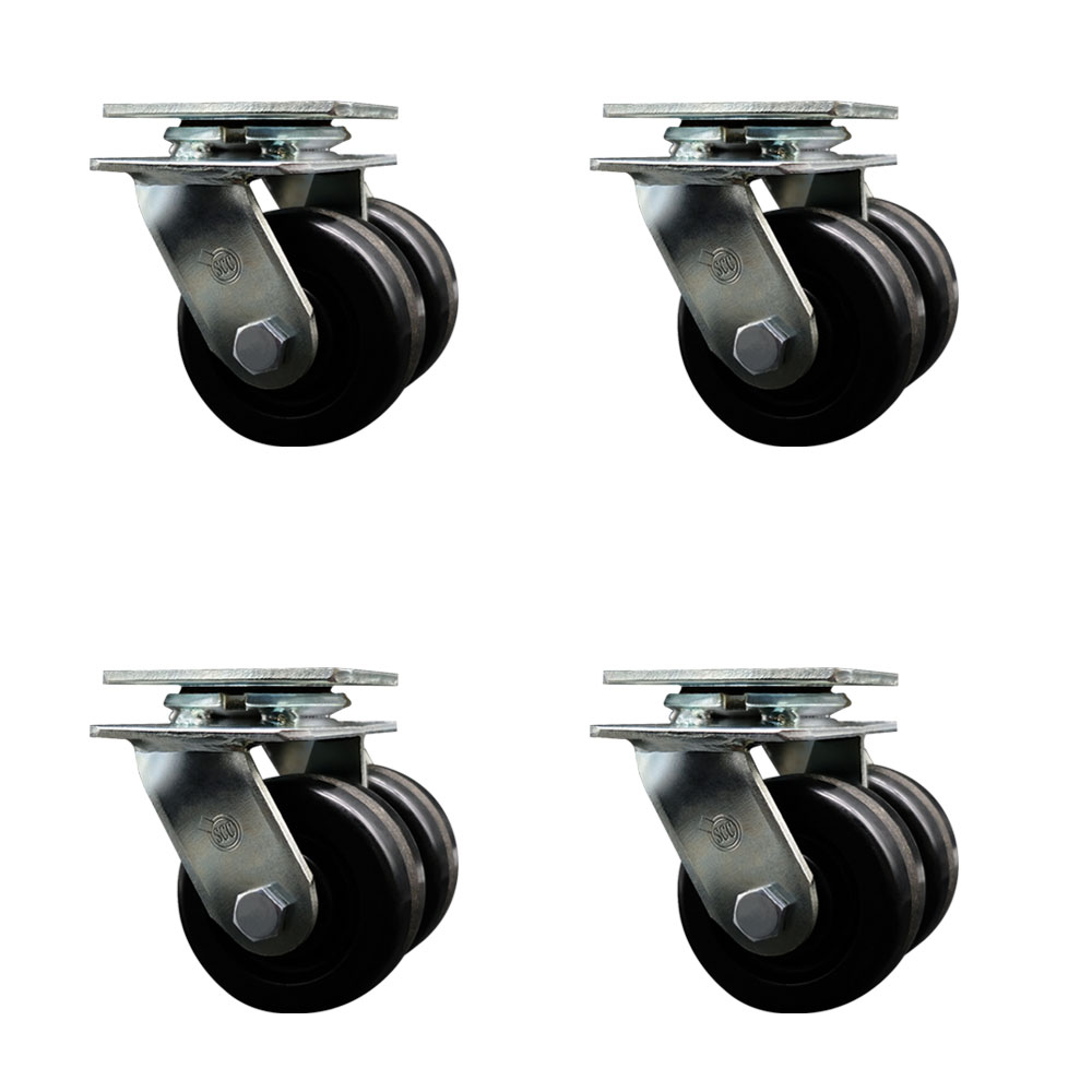SCC-DW30CS420-PHB-4 Heavy Duty Swivel Caster with Dual 4 in. Phenolic Wheels & Ball Bearings - 5000 lbs Total Capacity - Set of 4