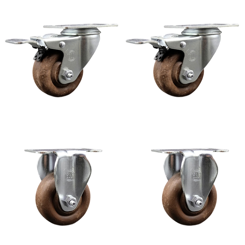 SCC-TTL20S314-GFNSHT-2-R-2 High Temperature Glass Filled Nylon Swivel Top Plate Caster with 3 in. Brown Wheel - Set of 4