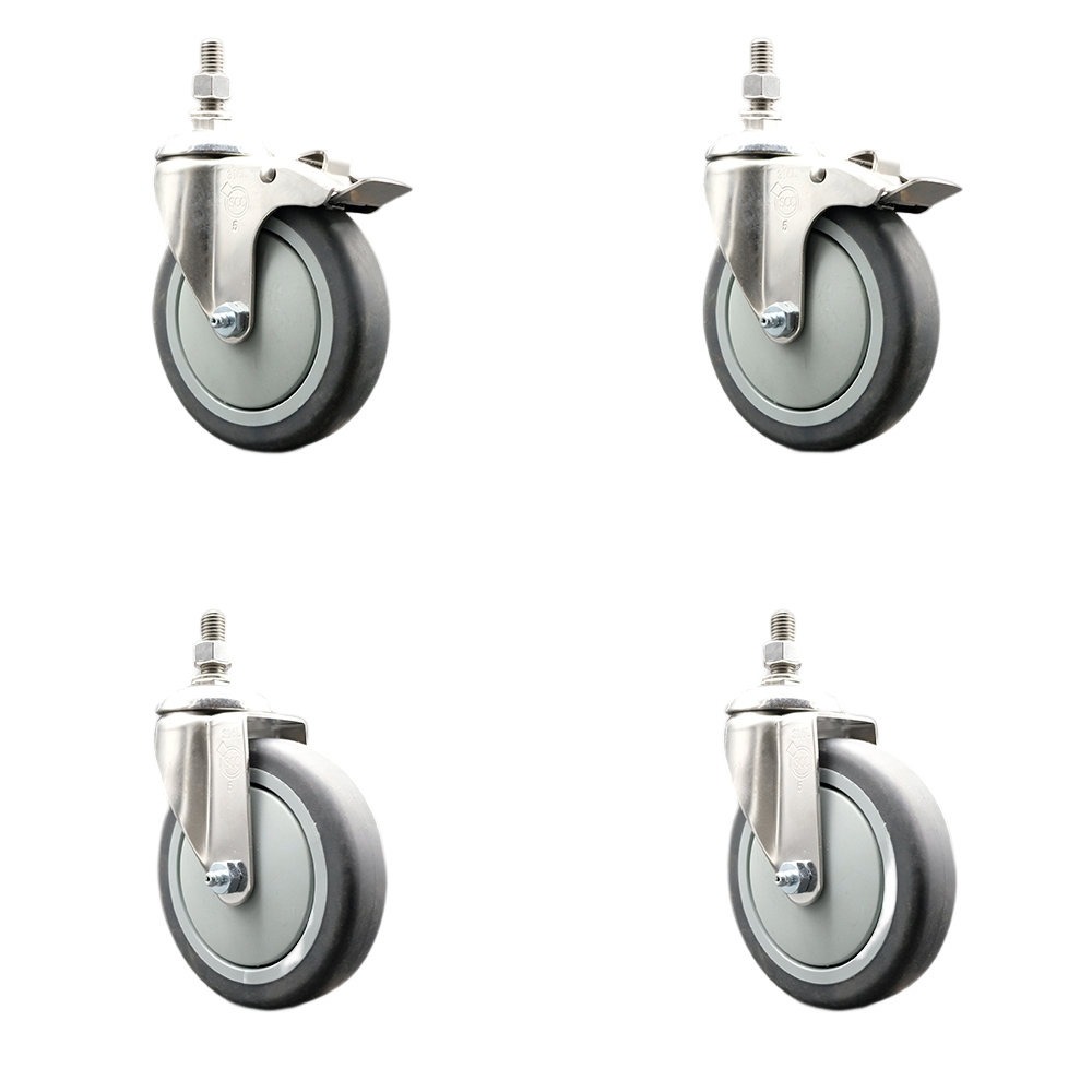 Thermoplastic Rubber Swivel Stem Caster with 5 in. Caster Wheels - 0.50 in. Threaded Stem - 316 Stainless Steel Caster - Set of 4
