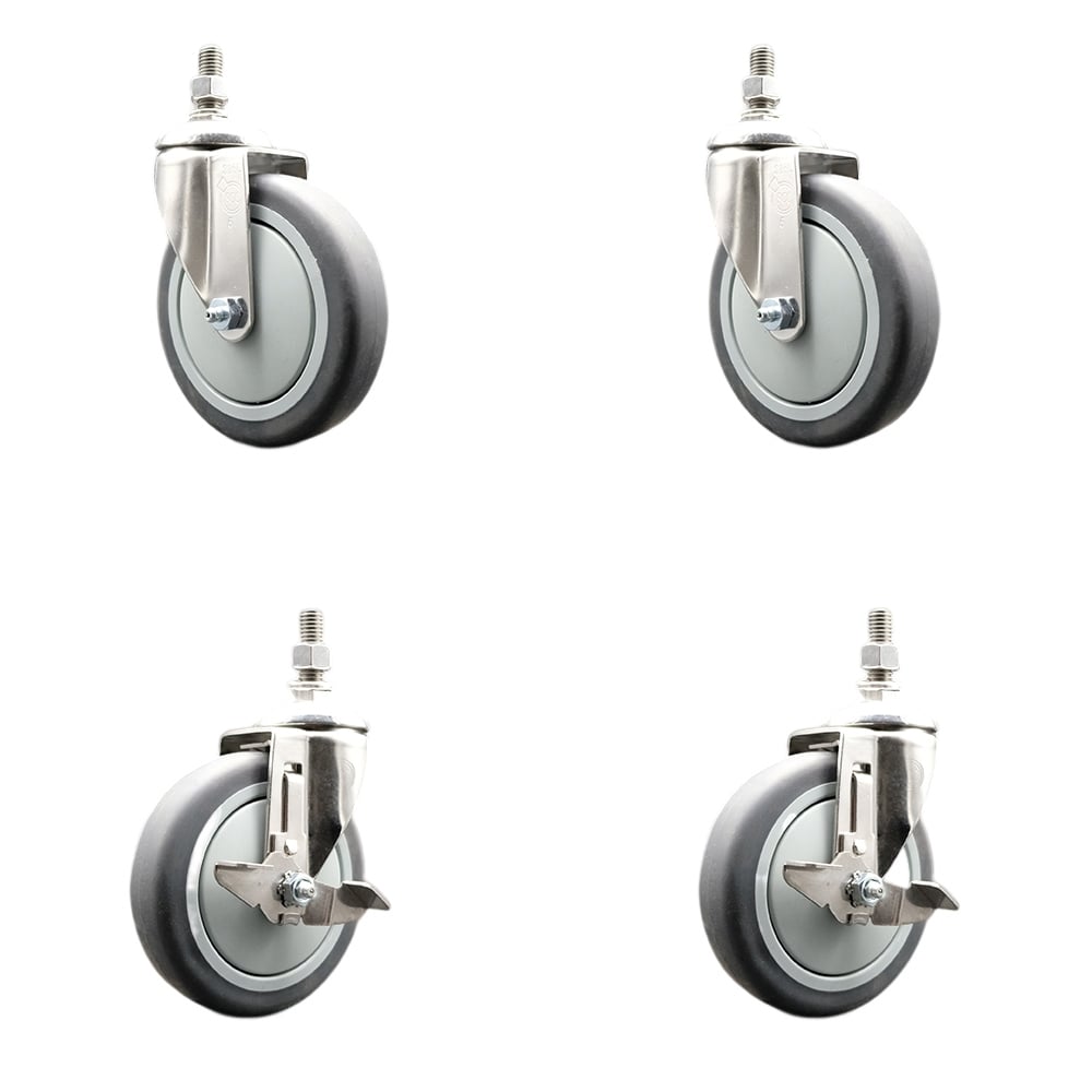 Thermoplastic Rubber Swivel Stem Caster with 5 in. Caster Wheels - 12 mm Threaded Stems - 316 Stainless Steel Caster - Set of 4