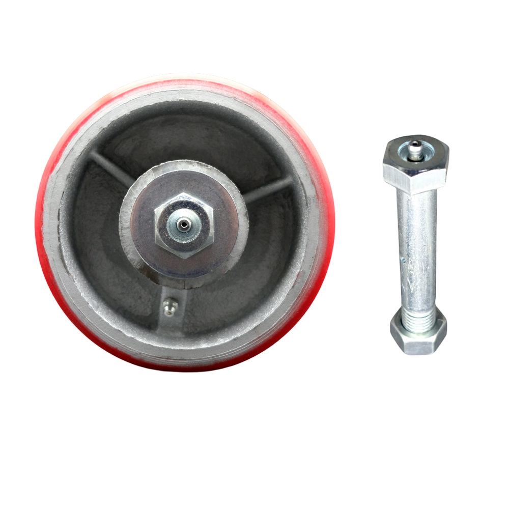 Go Minis Moving & Portable Storage Container Replacement Wheel - 6 in. Red Polyurethane on Cast Iron Wheel with Zerk Axle Nut