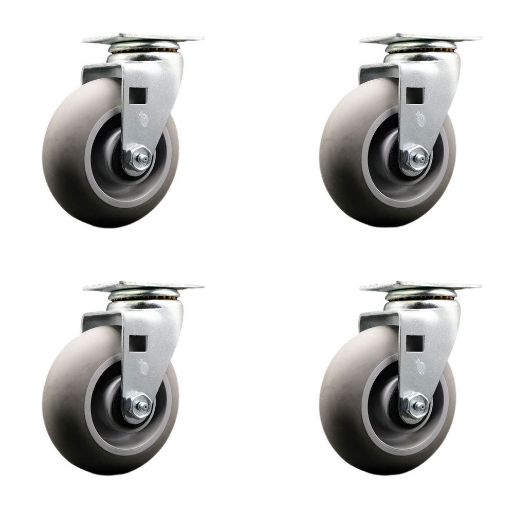 SCC-20S520-TPRRD-4 Swivel Top Plate Caster Set, Gray 5 x 2 in. Thermoplastic Rubber Donut Tread Wheel Roller Bearing - 1800 lbs Total Capacity