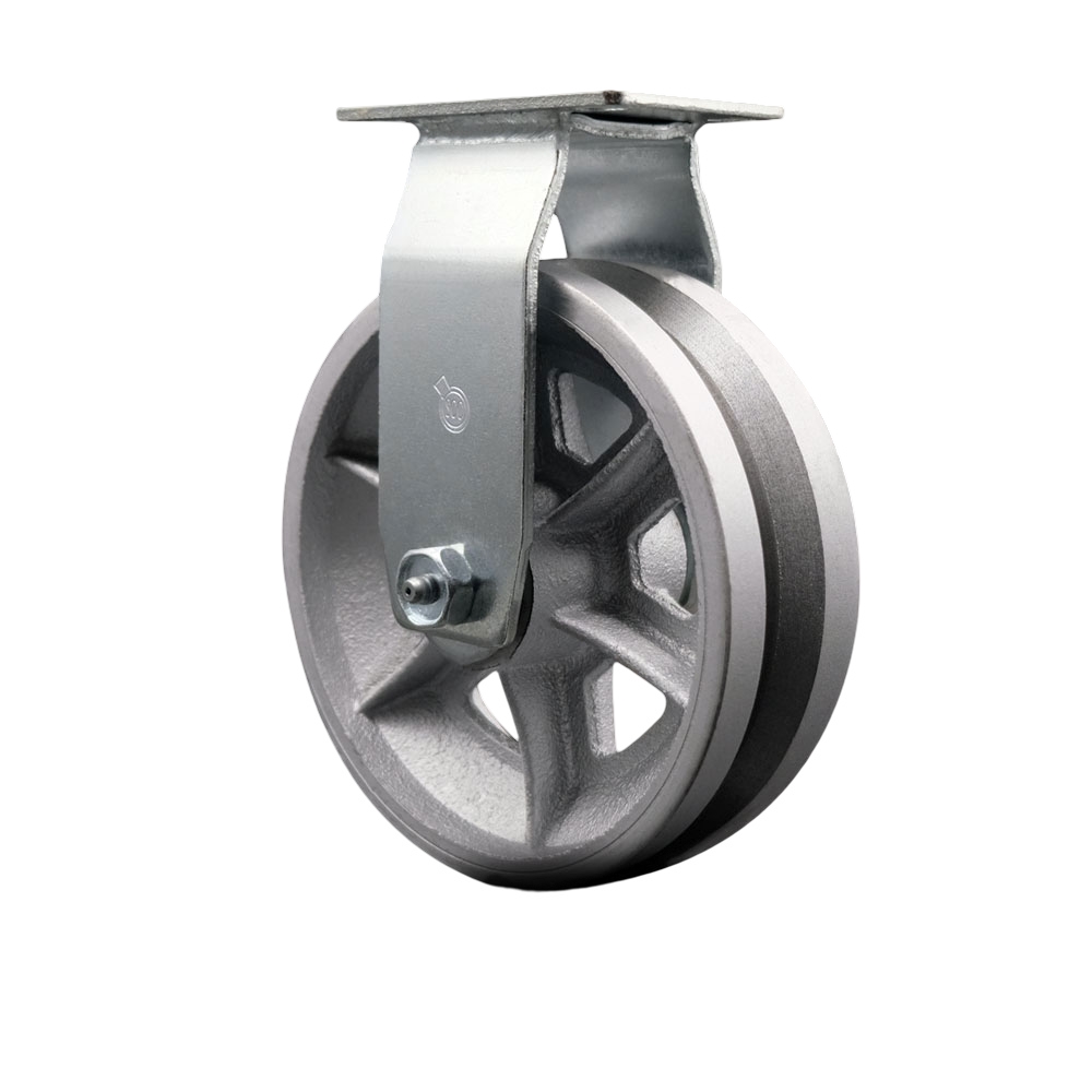 SCC-20R620-VGR Rigid Top Plate Caster - Silver 6 x 2 in. V-Groove Semi Steel Cast Iron Wheel - Roller Bearing - 450 lbs Capacity per Caster