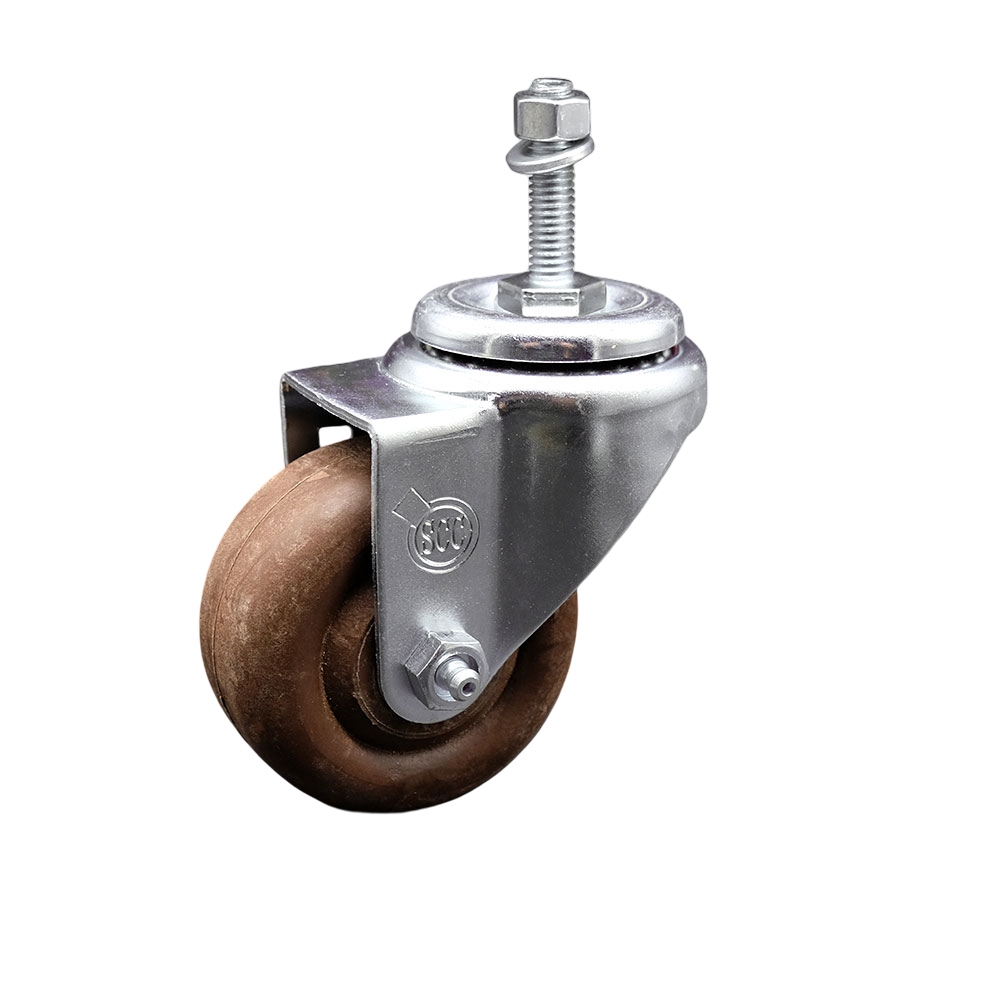 Stainless Steel High Temperature Glass Filled Nylon Swivel Threaded Stem Caster with 3 x 1.25 in. Brown Wheel & 0.38 in. Stem