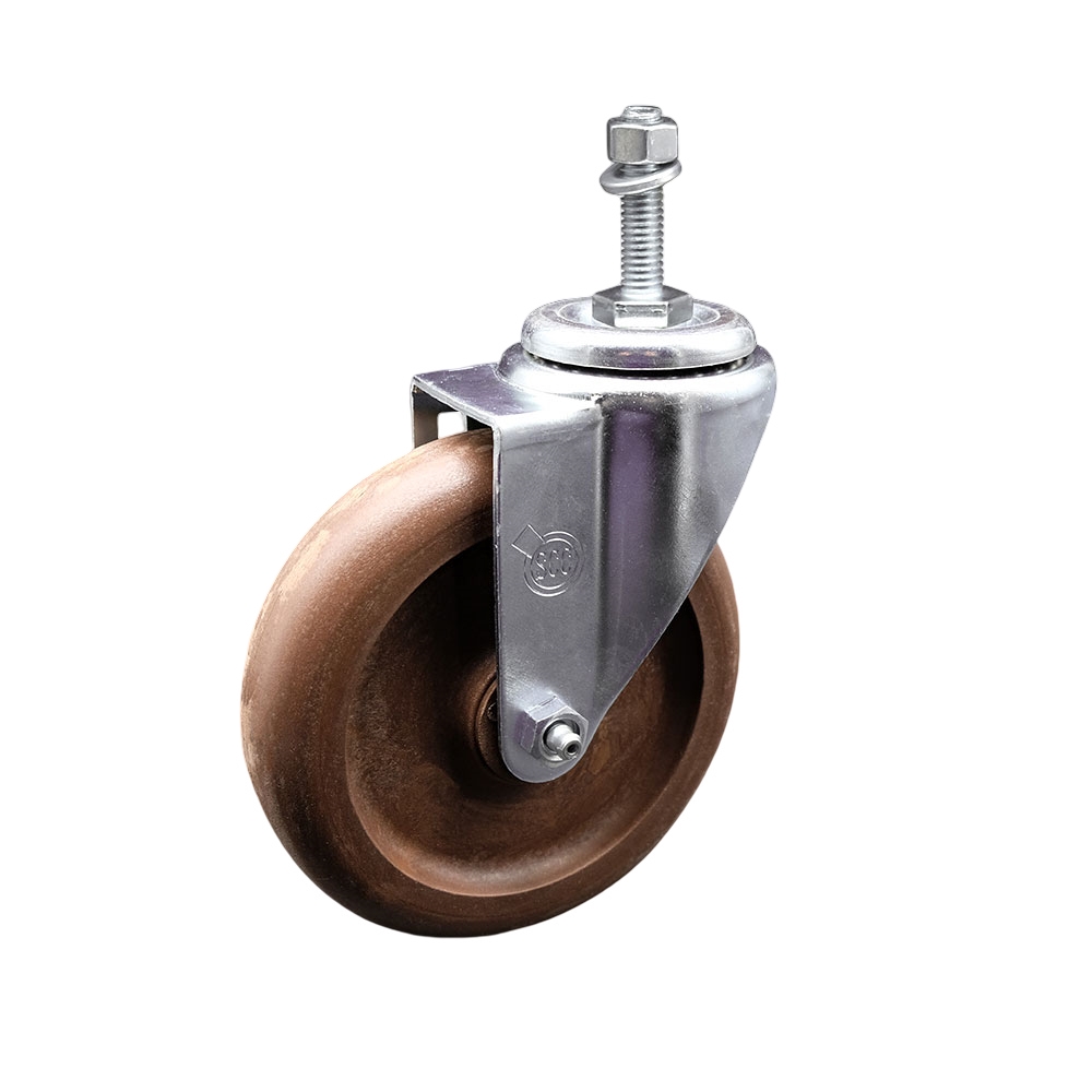 Stainless Steel High Temperature Glass Filled Nylon Swivel Threaded Stem Caster with 5 x 1.25 in. Brown Wheel & 0.38 in. Stem