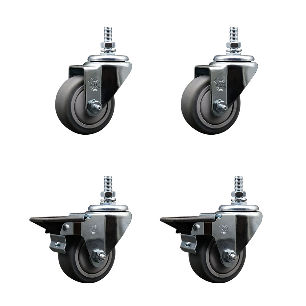 Thermoplastic Rubber Swivel Threaded Stem Caster - 3 x 1.25 in. Gray Wheels & 0.50 in. Stems - 840 lbs Total Capacity - Set of 4