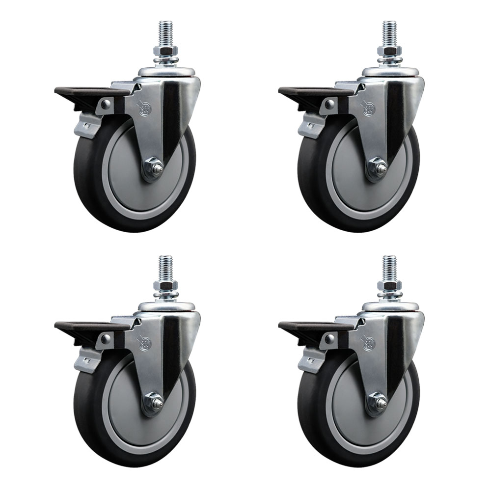 Thermoplastic Rubber Swivel Threaded Stem Caster with 5 x 1.25 in. Gray Wheels & 0.50 in. Stems - 1200 lbs Total Capacity - Set of 4