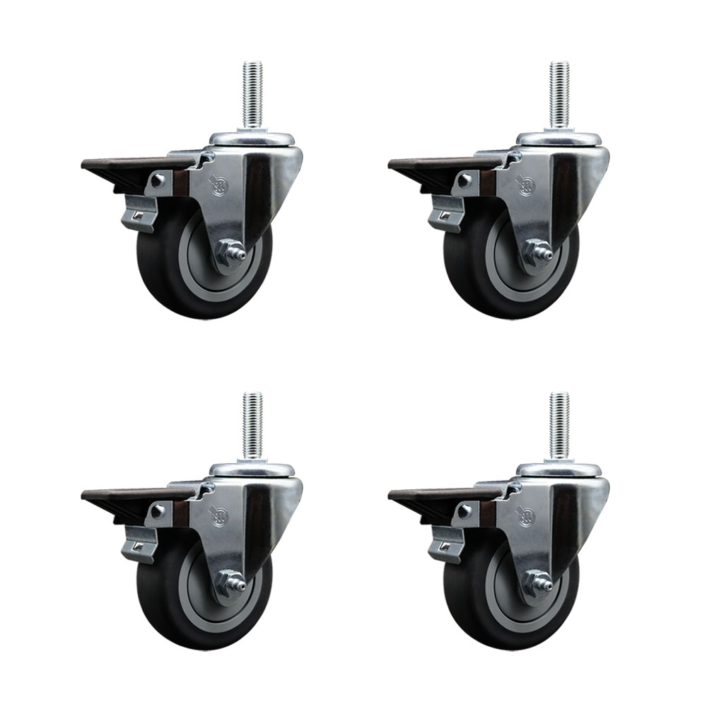 Thermoplastic Rubber Swivel Threaded Stem Caster with 3.5 x 1.25 in. Gray Wheels & 0.75 in. Stems - 920 lbs Total Capacity - Set of 4