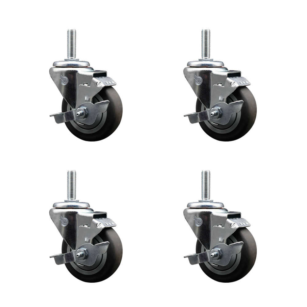 Thermoplastic Rubber Swivel Threaded Stem Caster with 3.5 x 1.25 in. Gray Wheels & 0.75 in. Stems - 920 lbs Total Capacity - Set of 4