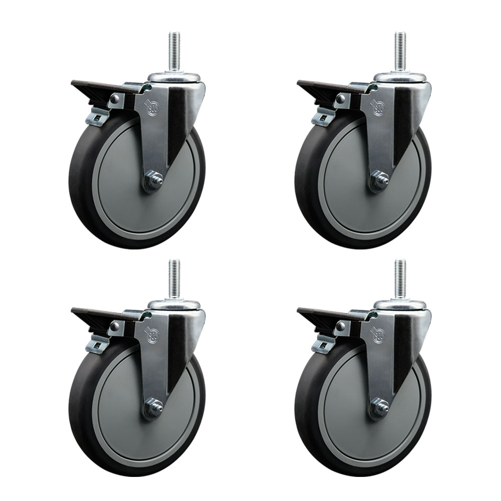 Thermoplastic Rubber Swivel Threaded Stem Caster with 6 x 1.25 in. Gray Wheels & 0.75 in. Stems - 1200 lbs Total Capacity - Set of 4
