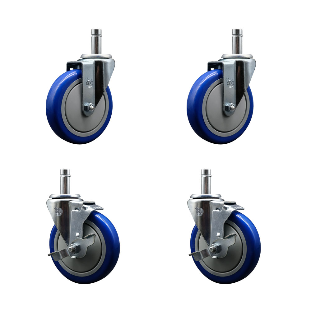 460EC26 EC-26 Regency 5 in. Grip Ring Stem Caster Set-Fits Regency Shelving Units-Light Duty Replacement - Blue Poly Wheel