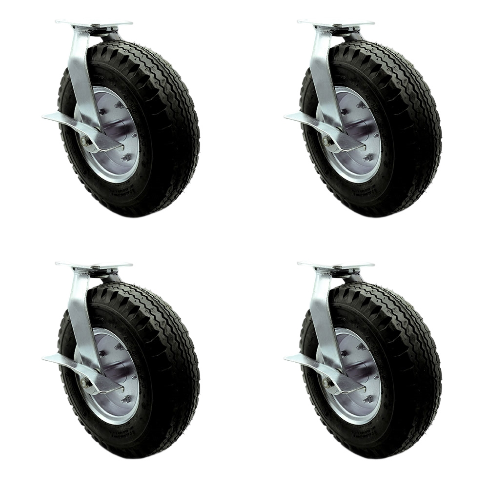 SCC-100S3506-PNB-SLB-BSL-2-SLB-2 12 in. Swivel Pneumatic Rubber Wheel Casters, Black - Set of 4