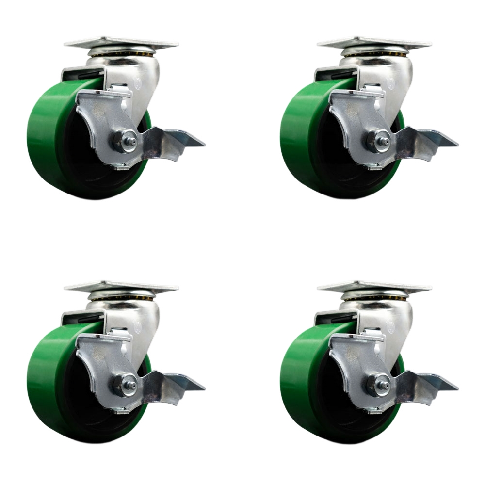 TOOL-SCC-20S420-PUB-GB-TLB-4 Tool Box Caster Wheel Set - 4 in. Non-Marking, Maintenance Free Green Polyurethane on Cast Iron Wheels