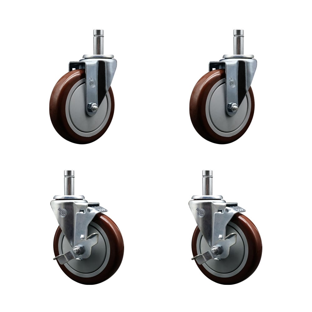 460EC26 EC-26 Regency 5 in. Grip Ring Stem Caster Set-Fits Regency Shelving Units-Light Duty Replacement - Maroon Poly Wheel