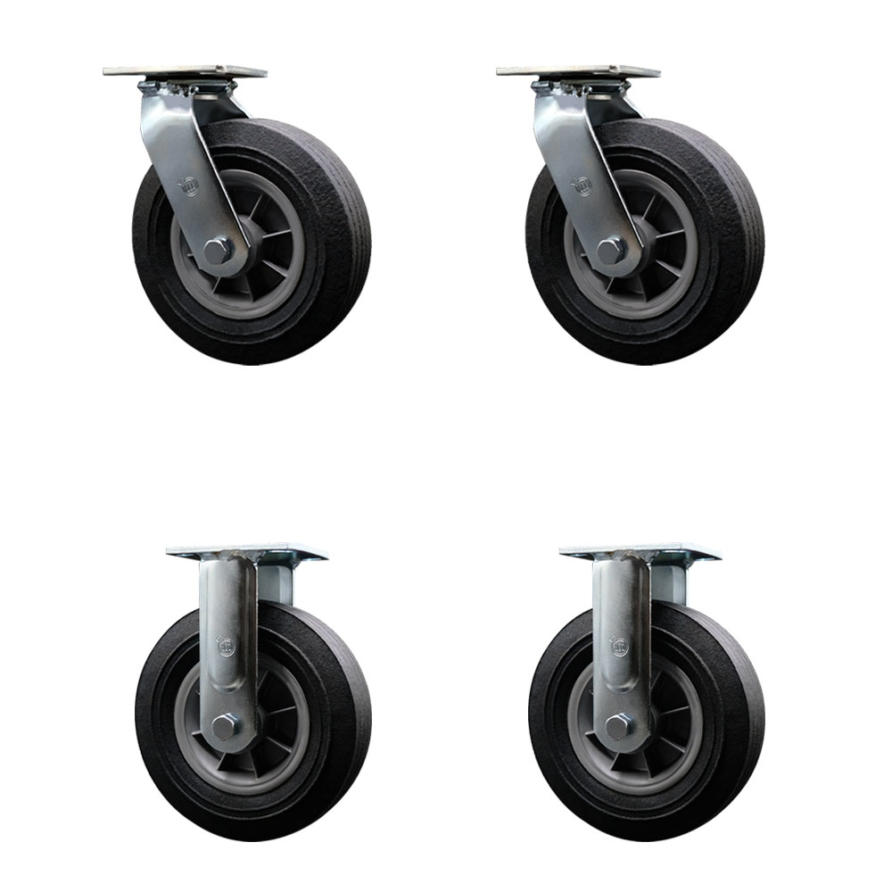 BBQ Smoker Grill Flat Free All Terrain Caster Wheel Set - 8 in. Easy Roll, No Flat, Maintenance Free Solid Rubber Wheels - Set of 4