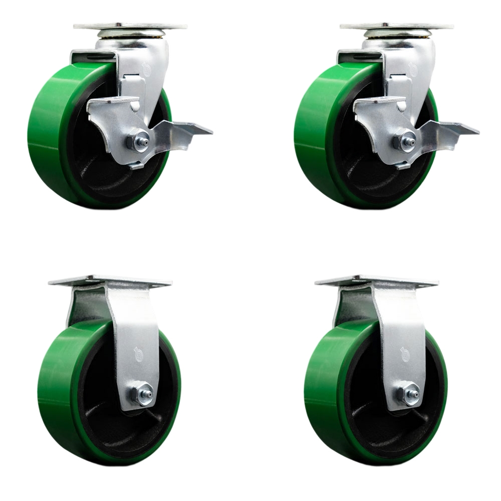 TOOL-SCC-20S520-PUB-GB-TLB-2-R-2 Tool Box Caster Wheel Set - 5 in. Non-Marking, Maintenance Free Green Polyurethane on Cast Iron Wheels