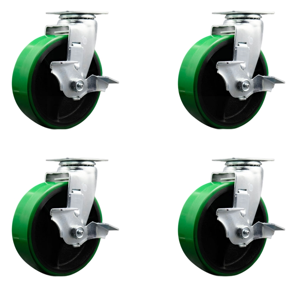 TOOL-SCC-20S620-PUB-GB-TLB-4 Tool Box Caster Wheel Set - 6 in. Non-Marking, Maintenance Free Green Polyurethane on Cast Iron Wheels