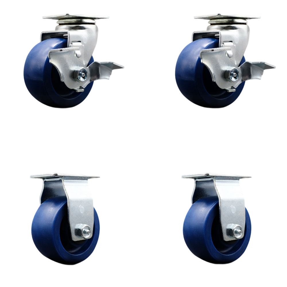 Tool Box Caster Wheel Set - 4 in. Non-Marking, Easy Rolling Solid Polyurethane Wheels - Industrial Grade - 2 Swivel with Top Lock Brakes