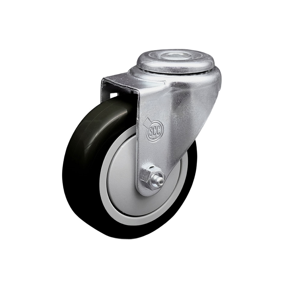 Welding, Detailing Chairs & Mechanical Creeper Polyurethane Swivel Bolt Hole Caster with 4 x 1.25 in. Black Wheel - 350 lbs Capacity per Caster