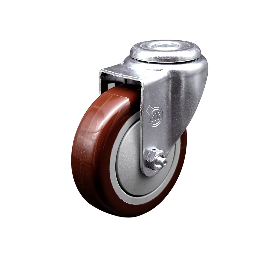 Welding, Detailing Chairs & Mechanical Creeper Polyurethane Swivel Bolt Hole Caster with 4 x 1.25 in. Maroon Wheel - 350 lbs Capacity per Caster