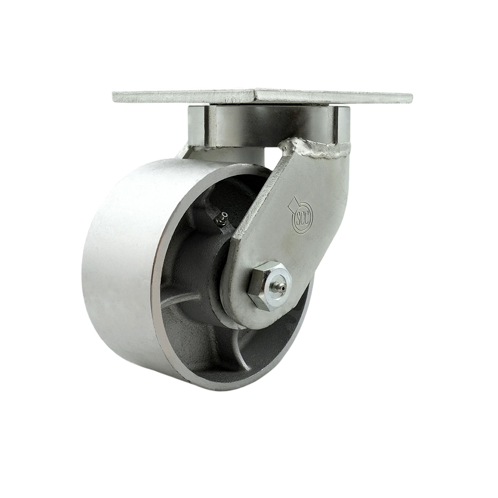 Extra Heavy Duty Kingpinless 6 x 3 in. Semi Steel Cast Iron Swivel Caster with Bolt on Swivel Lock for Cranes, Gantries, Hoists & Winches