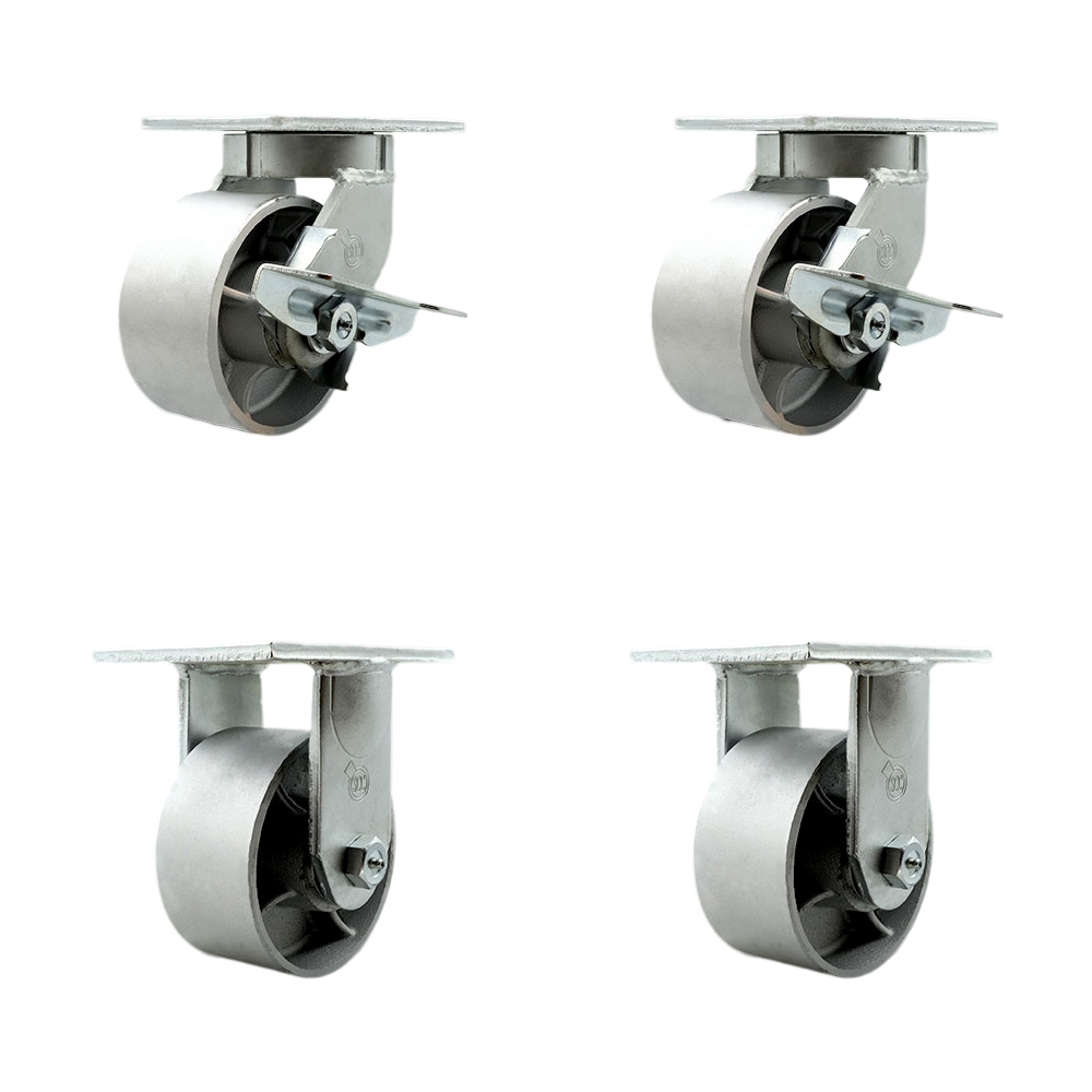 Extra Heavy Duty 6 x 3 in. Semi Steel Cast Iron Swivel Caster Set for Cranes, Gantries, Hoists & Winches - Set of 4 - 2500 lbs per Caster