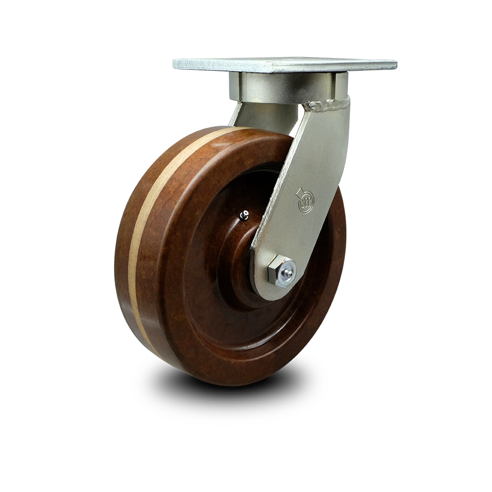 Extra Heavy Duty Kingpinless 8 x 3 in. High Temperature Phenolic Swivel Caster for Cranes, Gantries, Hoists & Winches - 2500 lbs per Caster