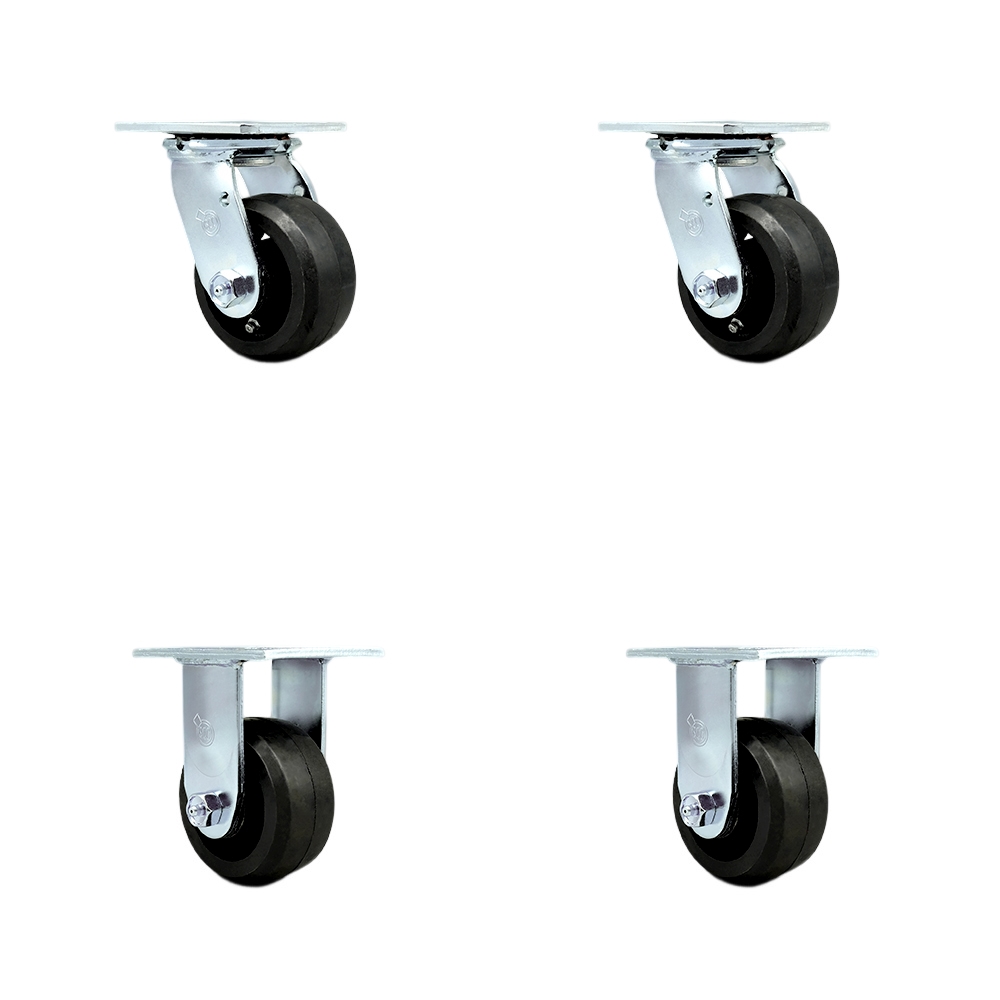 Replacement Set for Hippo Hopper Casters RC4-2-SET - Top Plate Caster with 4 in. Rubber on Cast Iron Wheel - 1600 lbs Total Capacity