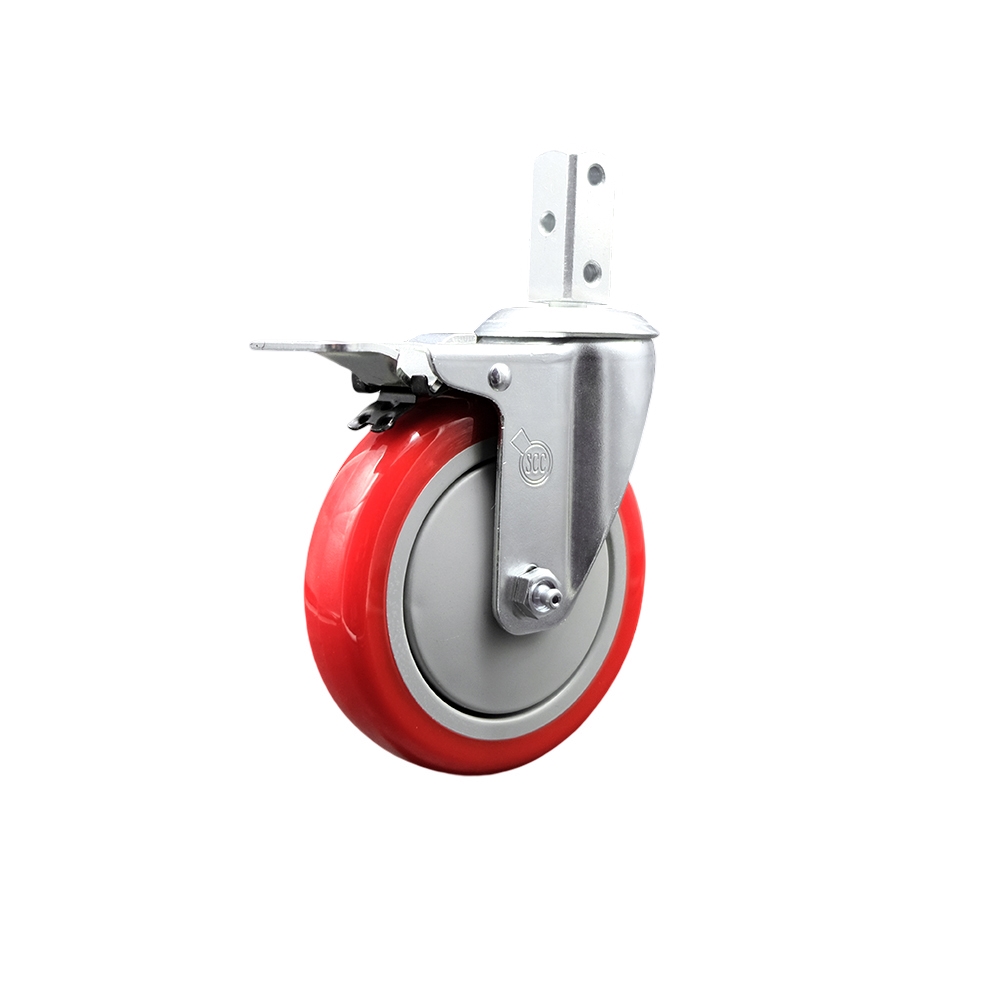 Replacement for MetalTech Caster I-C1CAS5 - Swivel 0.875 in. Square Stem Caster with 5 in. Red Polyurethane Wheel & Total Lock Brake