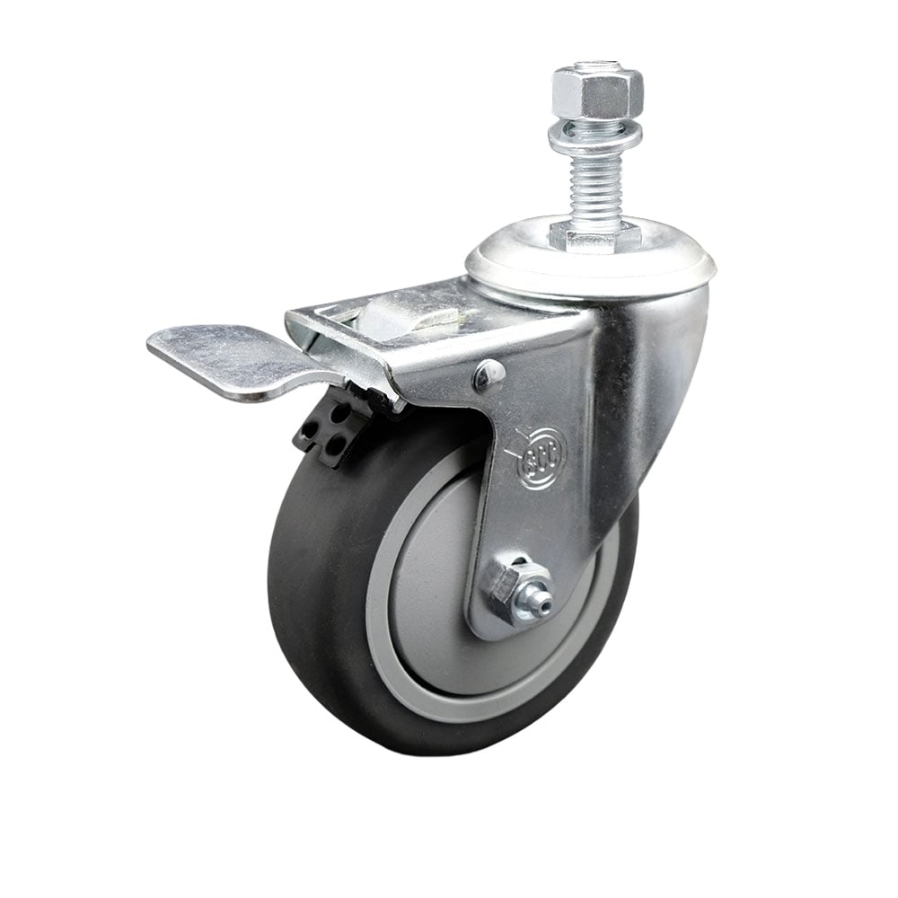 Replacement for Colson Caster 2.04254.445 MTG13 BRK5 - Thermoplastic Rubber Swivel Threaded Stem Caster - 4 in. Gray Wheel & 0.62 x 1.75 in. Stem