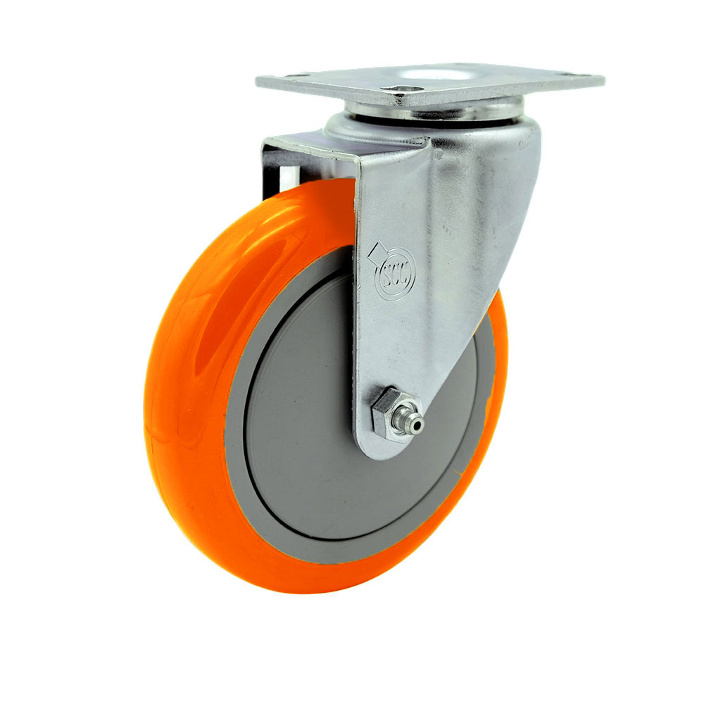 ULI-SCC-SS20S514-PPUB-ORG Replacement Caster for Uline Caster H-7449S - Stainless Steel Swivel Top Plate Caster with 5 in. Orange Polyurethane Wheel